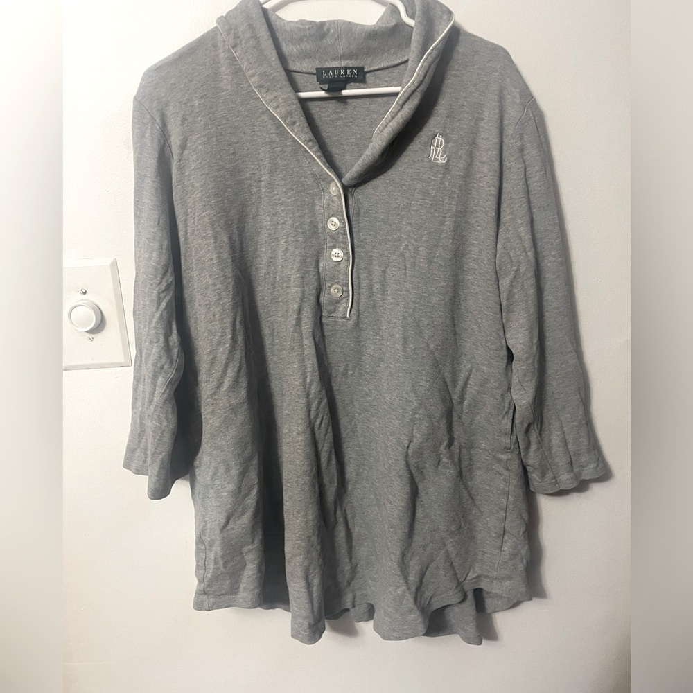 Lauren Ralph Lauren Women's Gray Cotton blend Nightshirt Monogram Sleep Gown L